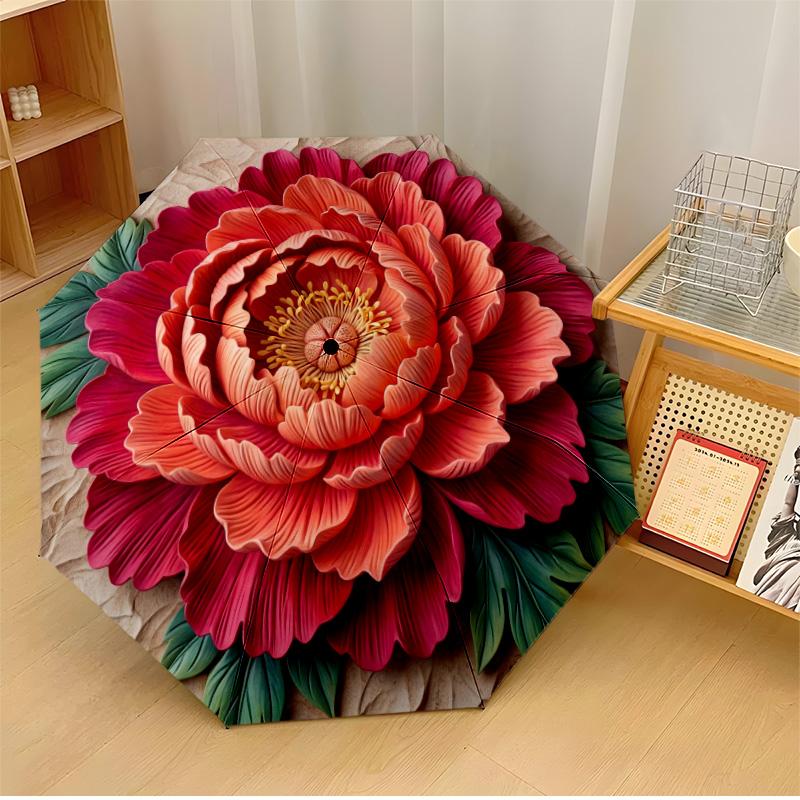 

Vibrant Floral Wreath with Birds Theme Automatic Umbrella Compact 8-Rib Design Sturdy Construction Durable Umbrella Stylish Accessory