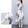 Women's Summer Flowy Chiffon Maxi Dress Casual Short Sleeve V Neck Long Dress Boho