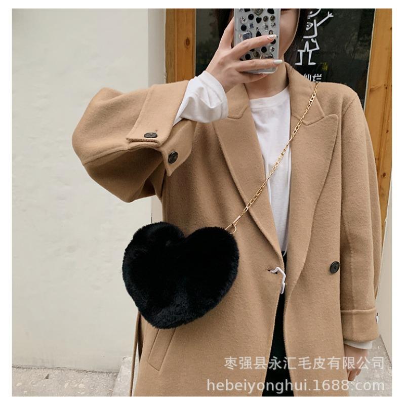 Love Imitation + Rabbit Fur Plush Bag, Various Colors Peach Heart Women's Bag, Valentine's Day Gift, Trendy Plush Bag