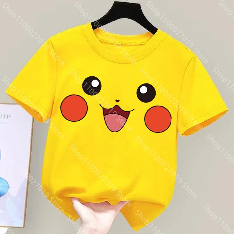 Seven sizes Yellow Cute T Shirt Summer Cartoon Pikachus Cotton T Shirt for Boys Pokemons Clothes Tops Anime Kawaii Short Sleeve 100