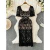 Lace Square Collar Stylish Tight Waist Slim Looking Dress Goddess Temperament 2024 Summer New Arrival French Style Hepburn Dress