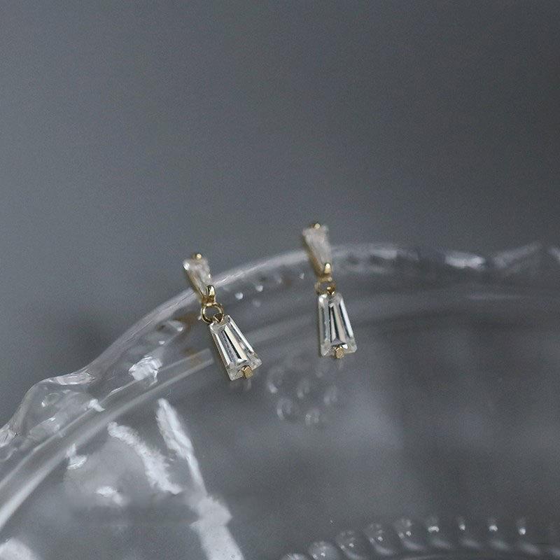 Trapezoidal Zircon Glittering Mini Exquisite Small Earrings Earrings Temperament Goddess Style