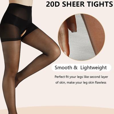 1 Paar 20D Sexy Offener Schritt Durchsichtige Strumpfhosen Für Damen Sommer Hohe Taille Verstärkte Spitze Strumpfhosen Dünne Nylon Party Strumpfhosen