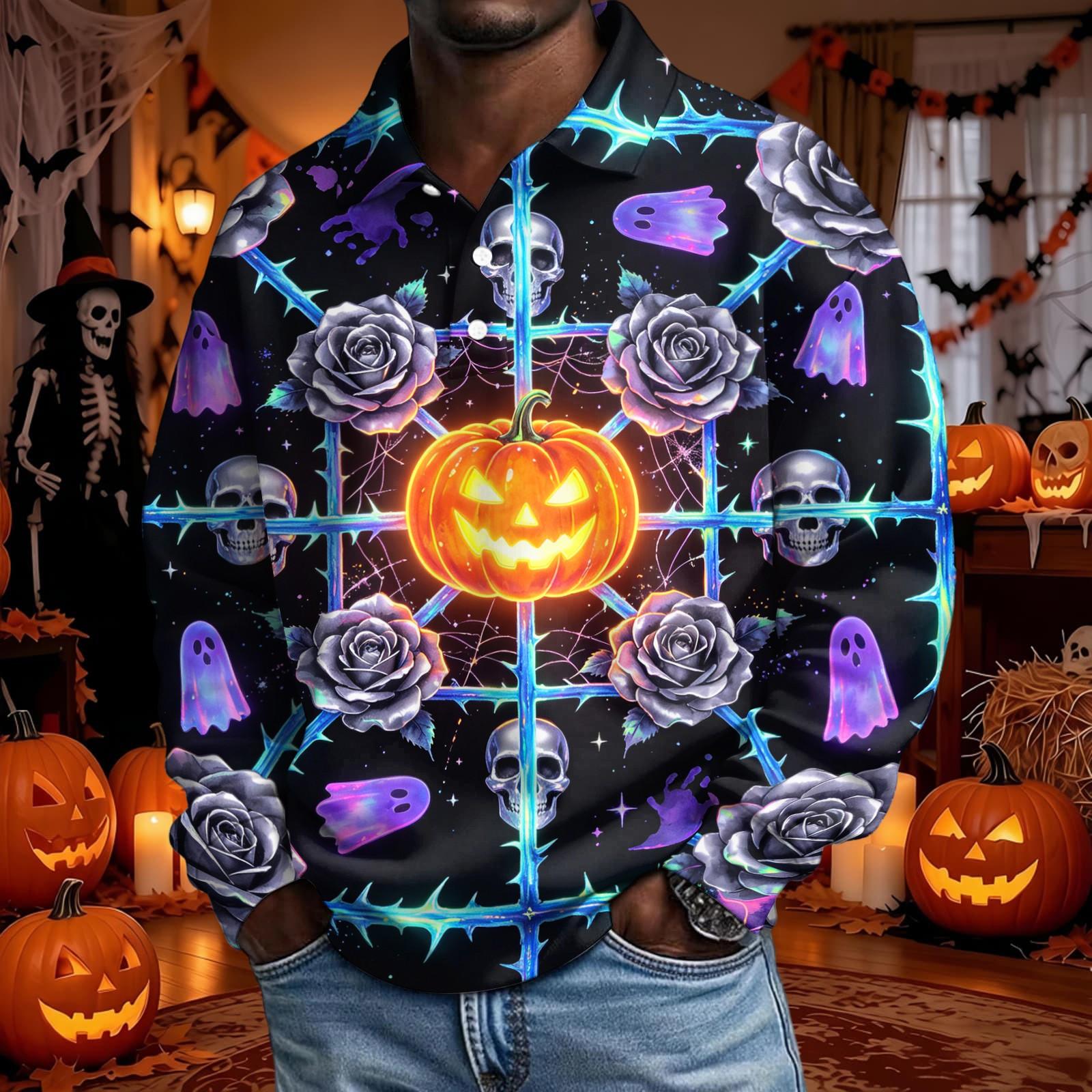 Men s Halloween Long Sleeve Button Up Shirt XXL