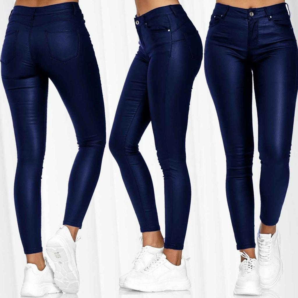 Pantaloni Skinny Donna Vita Alta Colore Unico Ecopelle Pantaloni Moda Casual