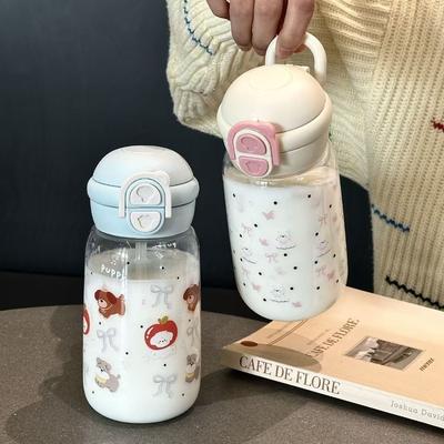 500ml Kelímek na vodu Kawaii Láhev Přenosná Plastová Vyskakovací Roztomilá Láhev na vodu se Slámkou Víčko Vodotěsná Nádoba na pití