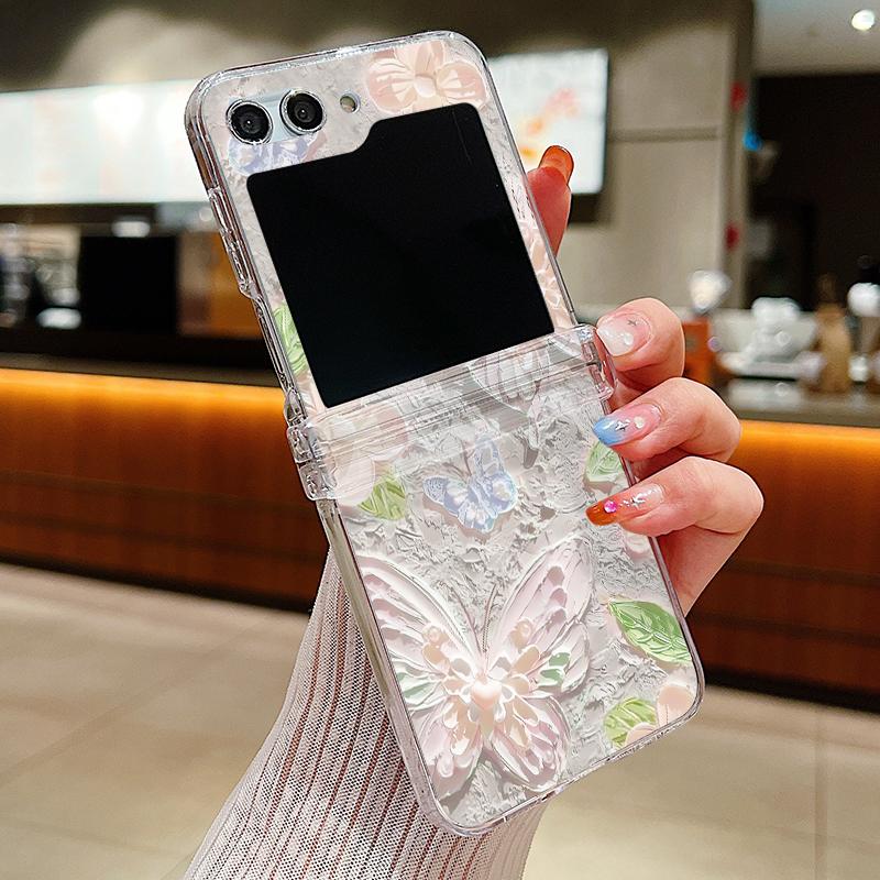 For Samsung Galaxy Z Flip6 Flip5 Flip4 Flip3 Shockproof Colorful Oil Painting Butterfly Patterned 3PCS Foldable Hard Pc Case Cover