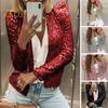 Frühling Herbst Dame Mantel Pailletten Schneiden Lange Ärmeln Offenen Stich Strickjacke Club Party Leistung Kurze Art Jacke