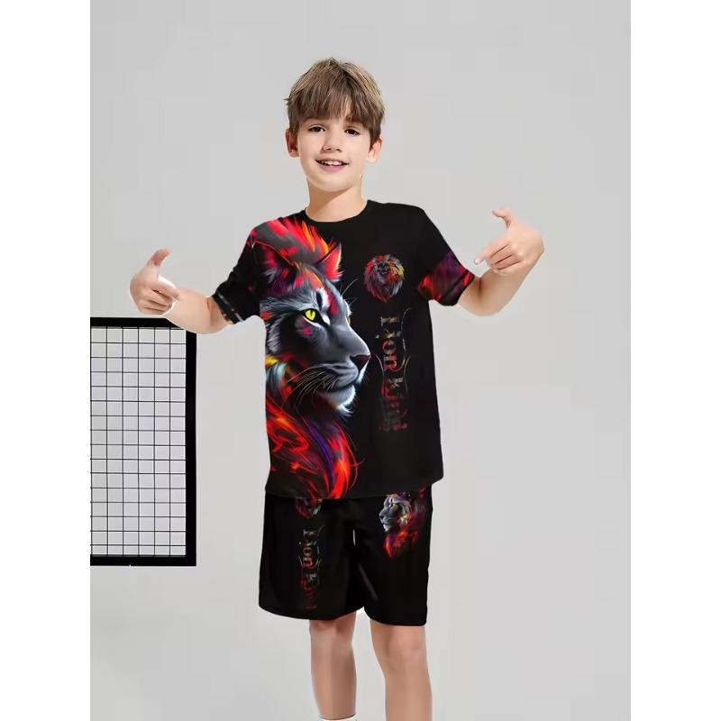 Summer Children's Set Casual 3D Printed T-shirt and Shorts Round Neck Machine Wash Spring/Summer Serie