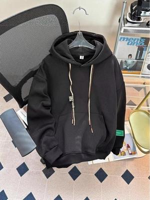 Unisex Casual Heavyweight Hooded Sweatshirt, Solid Color, Chinese Style, Loose Fit, Autumn/Winter Collection