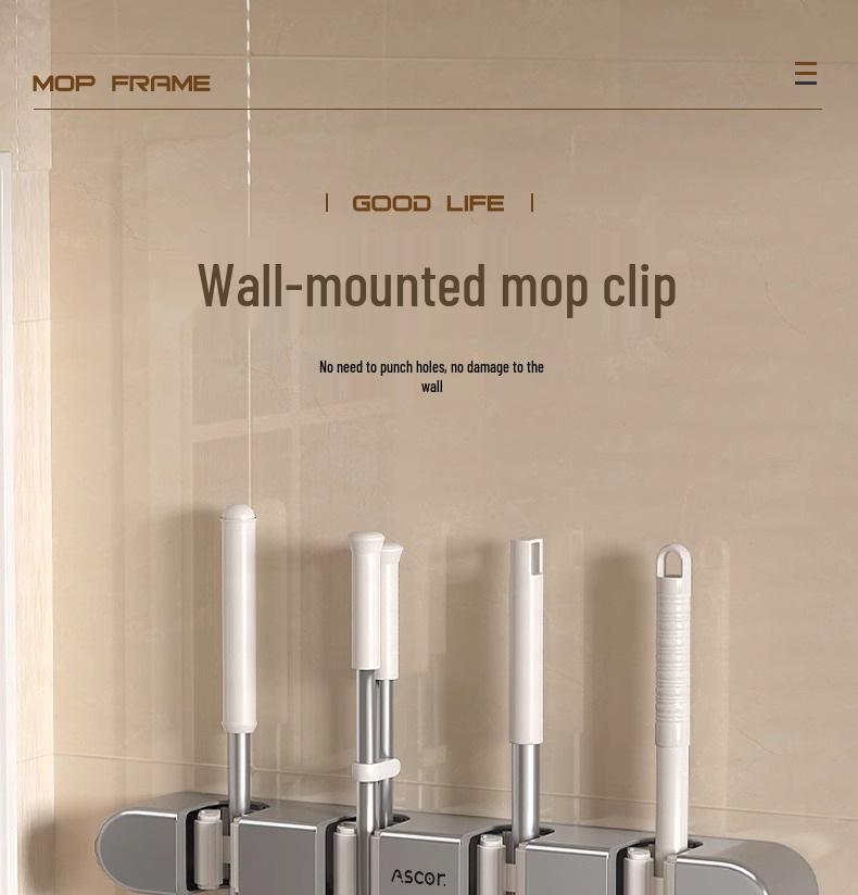Wieszak ścienny na miotłę i mop: Rozwiązanie do zawieszania bez wiercenia na drzwiach łazienkowych lub toaletowych.