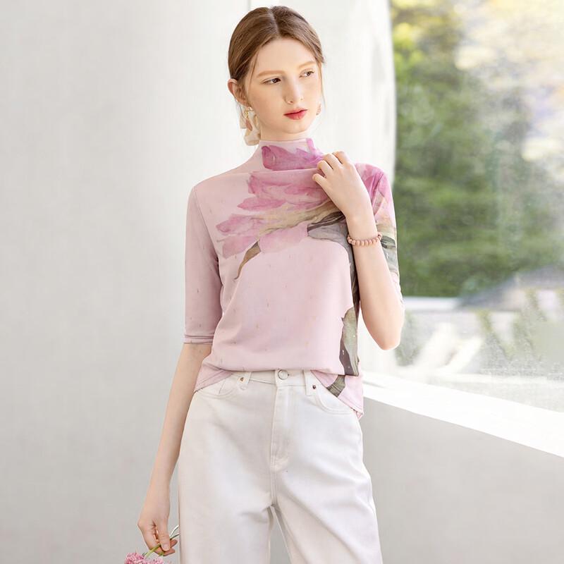 Women s Floral Mesh Semi-High Collar Top S