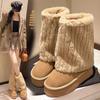 Plus Size Wide Women's Thick Sole Snow Boots, Winter Fleece Mid-Calf, Sizes 35-43.