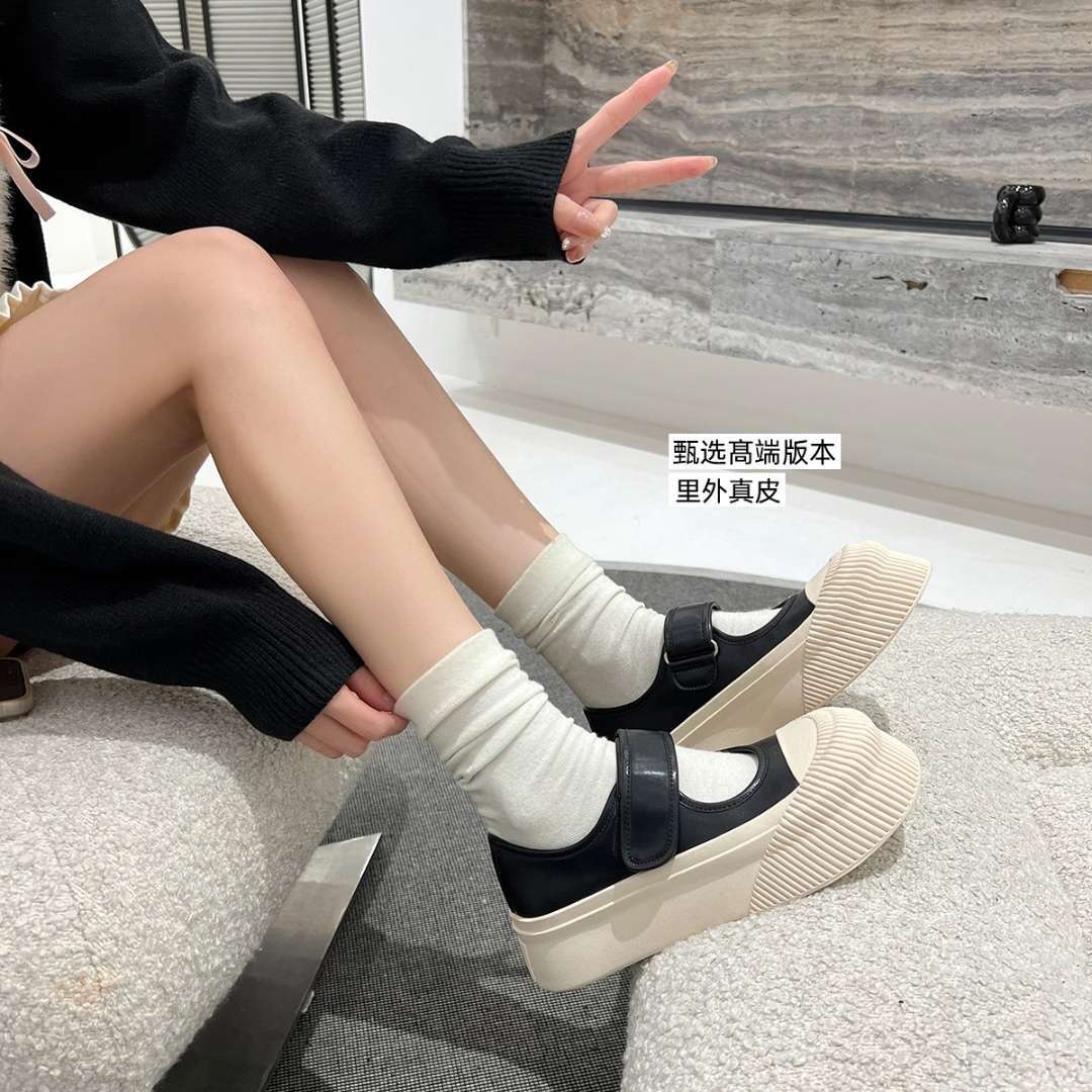 

Кожа внутри и снаружи~ платформа распродажи туфли Мэри Джейн на липучке для девочки лето 2025 новая универсальная белая обувь для девочки 40 белый