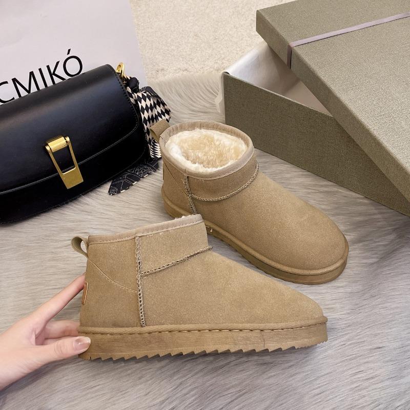 Short tube cotton flat-bottomed snow boots women's winter velvet thickened warm outer wear cotton shoes wish