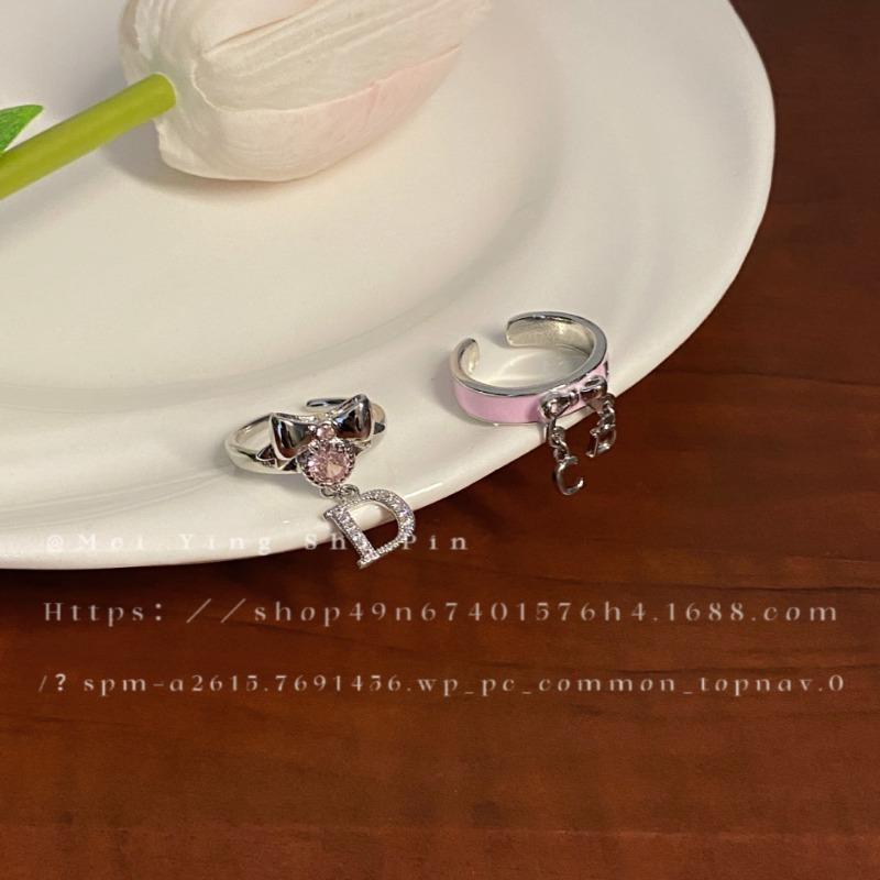 

Кольцо с цирконием и буквой D, женское новое модное открытое кольцо с розовой эмалью и сердцем