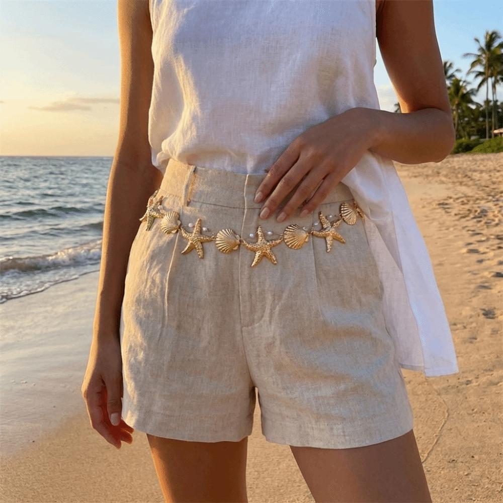 Gold Imitation Pearl Body Chain Multi-pendant Beads Belly Chain Retro Starfish Waist Chain  Bikini