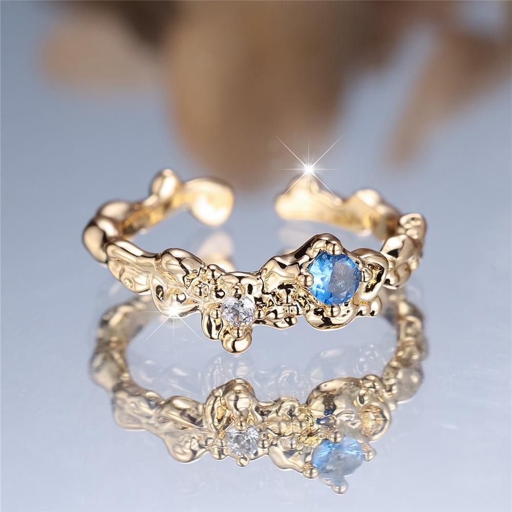 Charm Damen Wasserblau Kristall Verstellbarer Offener Ring Goldfarbe Süßes Geschenk Hochzeits Schmuck Für Frauen