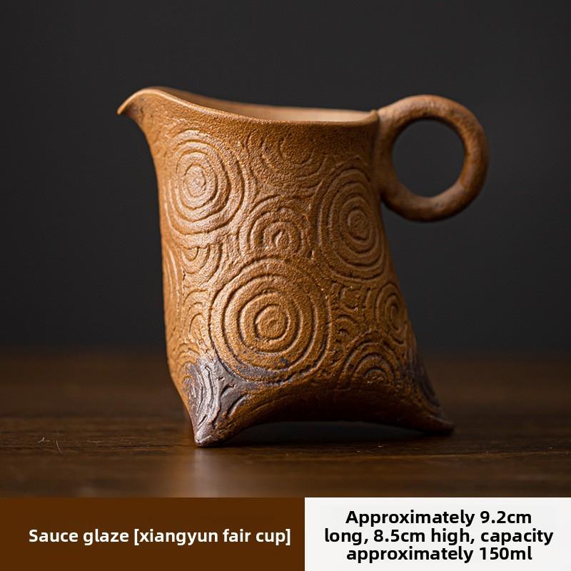 Chinese Coarse Pottery Tea Pitcher Handmade Sauce Glazed Cha Hai Household Justice Cup Dahongpao Chinese Tea Set Equipment