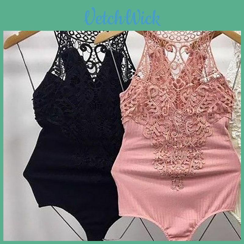 Elegant Womens Lace Sleeveless Bodysuit With Stretch Choker Detail And Sexy Appeal