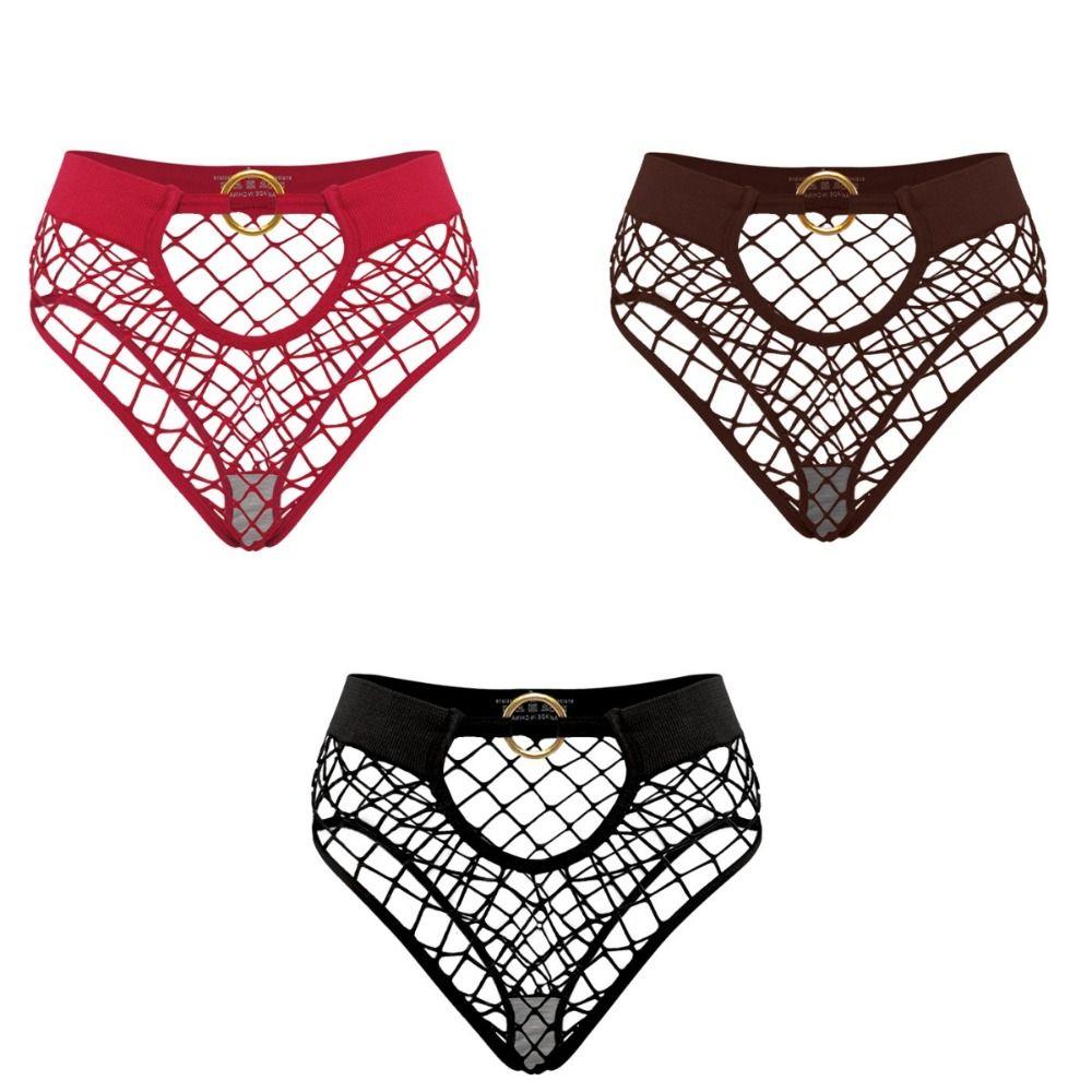 3Pcs Soild Color Fishing Net Briefs Middle Waist Women Underpants Elastic Female Lingeries Female