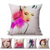 Fashion Woman Portrait Throw Pillow Case Pink Water Color Hand Painted Abstract Girl Decoration Square Cushion Cover Almofadas