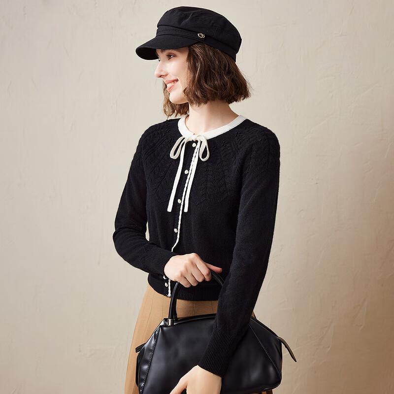 Kemeng Boka Women's High-End Cashmere Round Neck Cable Knit Cardigan