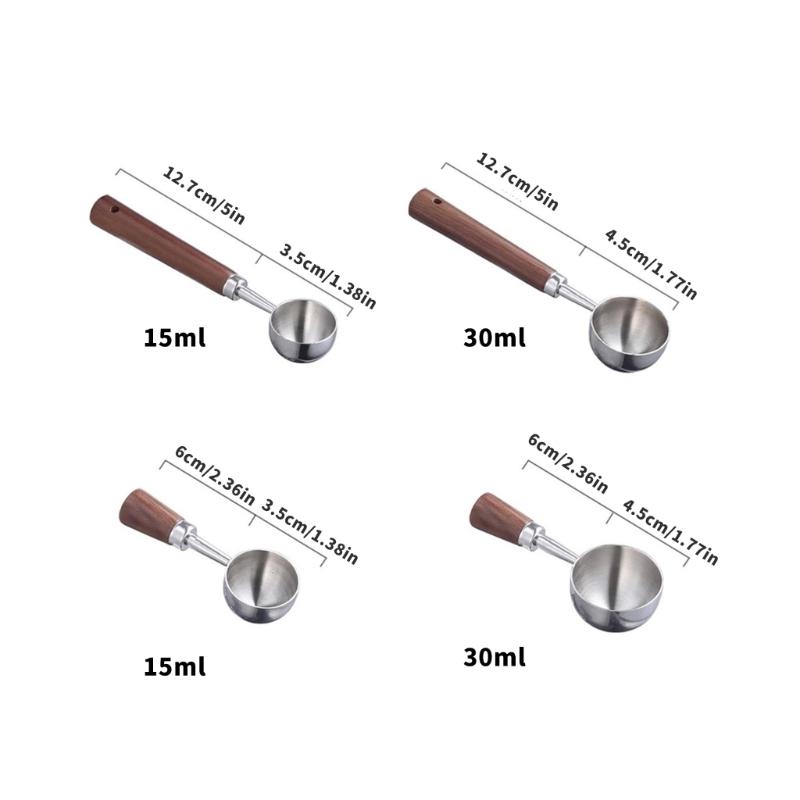 Accurate Measuring Spoon for Coffee Bean Features Comfortable Walnuts Wood Handle and Stainless Steel Construction