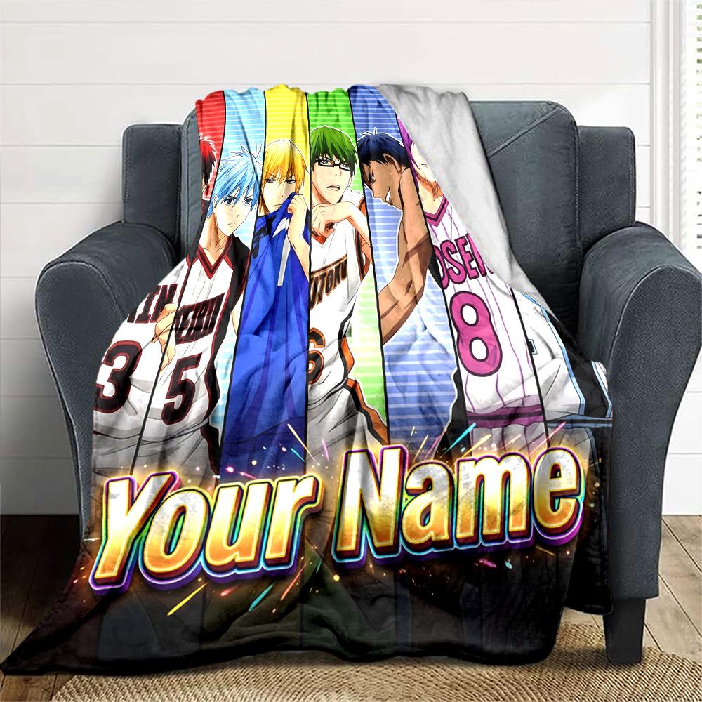 1pc Kuroko's Basketball Blanket with Custom Name, Gift, for Men and Women, Soft Blanket, Good for Sofa Bed Couch Travel, Lightweight Flannel Blanket