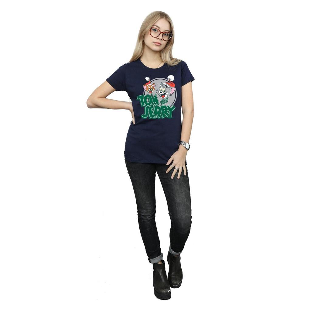 Tom And Jerry Womens/Ladies Christmas Greetings Cotton T-Shirt