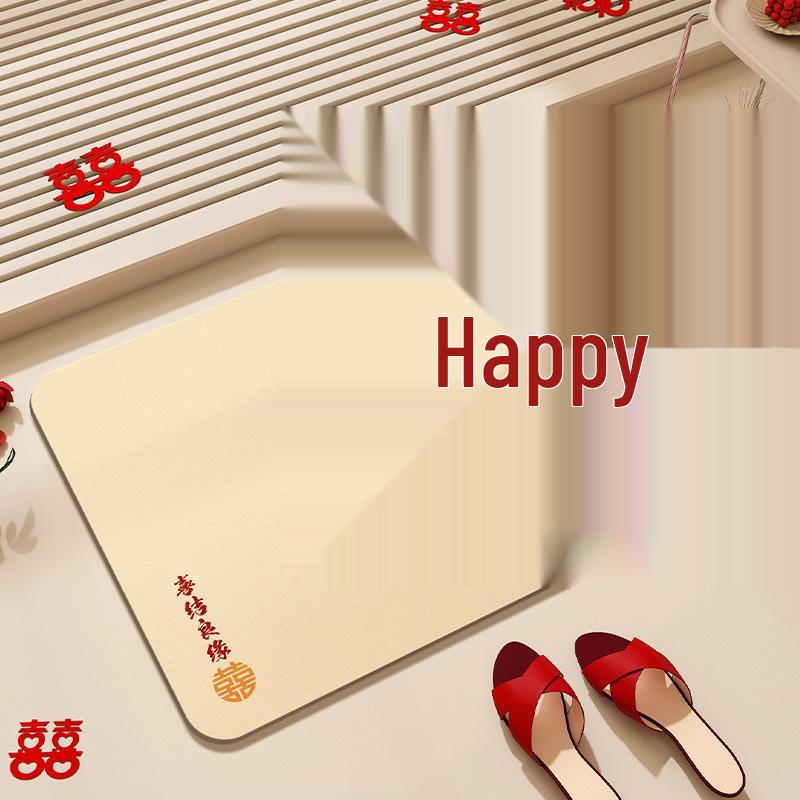 Red Festive Double Happiness Water-Absorbing Mat for Wedding Room or Entrance 40x60cm