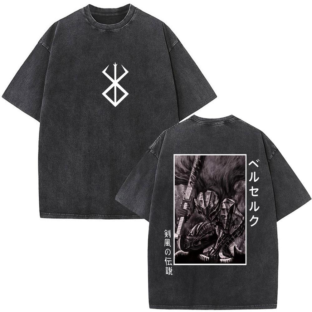 Unisex Washed Anime Berserk Guts T-shirts Swordsman Gatsu Sacrifice Zodd Cosplay T Shirt Oversized Cotton Vintage T Shirts Streetwear
