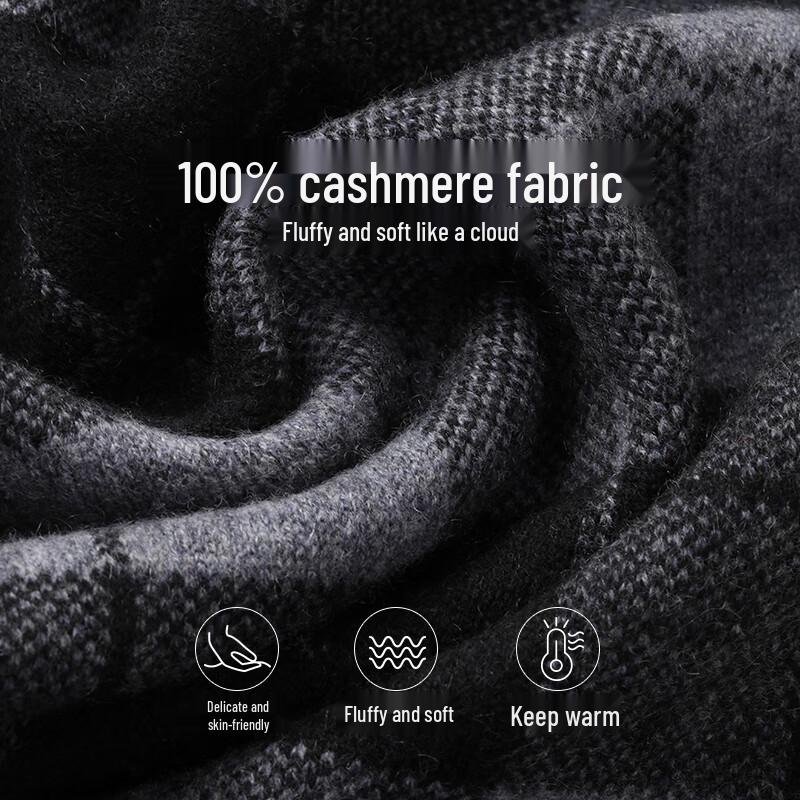 Hengyuanxiang Men's Pure Cashmere Plaid Scarf