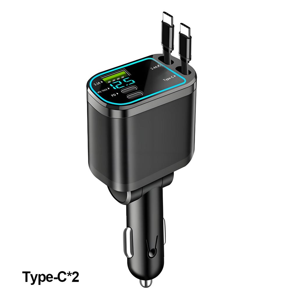 120W Retractable Car Charger with Roof Starlight USB C Cable Fast Charger Cigarette Lighter Adapter For IPhone Huawei Samsung