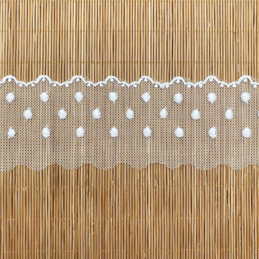 15 Yards Mesh Lace Fabric Embroidered Edge Wave Lace Peas Pattern Dot Lace DIY Sewing