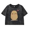 Cute Little Potatoes Printing Female Washed Short T Shirt Summer Casual Tshirt Street Clothes Fashion Loose Distress Tee