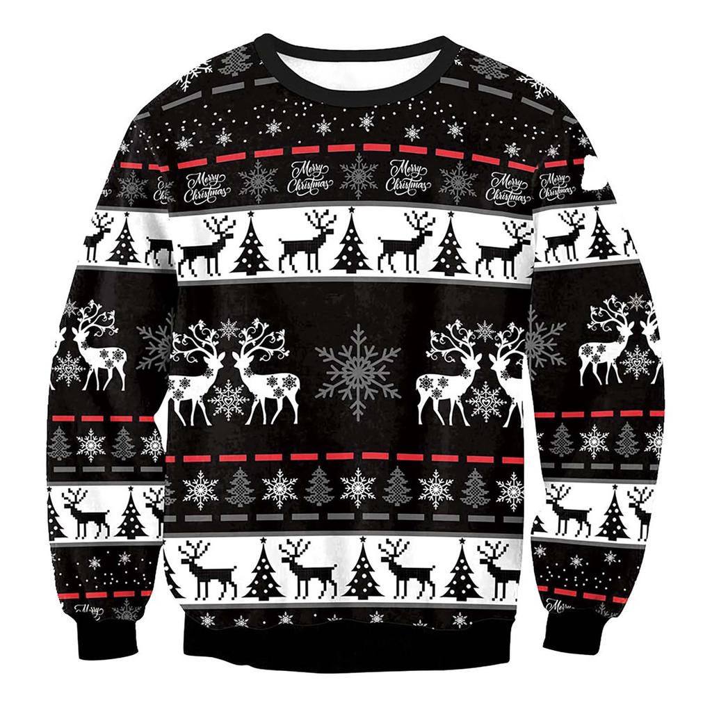 Women's Mélange Elk Christmas Digital Print Long Sleeve Sweatshirt