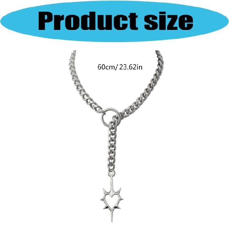 Punk Inspired Openwork Heart With Thorns O Ring Necklace Stainless Steel Adjustable Chain Clavicle Accessories