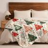 1 Stück Festliche Weihnachtbaum-Print Flanelldecke - Weiche, Gemütliche Überwurfdecke mit Roten & Grünen Bäumen, Schneeflocken und Feiertagsdekorationen