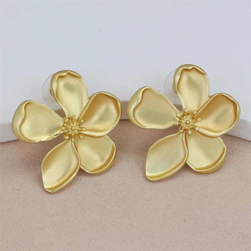 Gold Color Matte Texture Metal Flower Retro Earrings For Women Girls  Party Jewelry Gifts