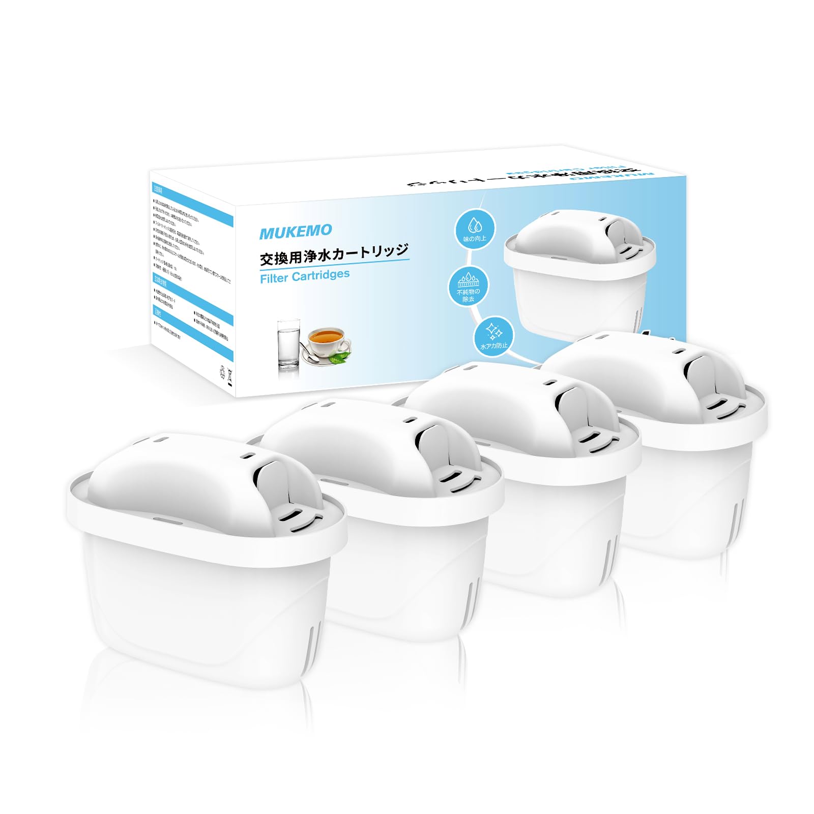 MUKEMO Water Filter Pitcher Cartridges - Compatible with Brita Maxtra Water Filters - High-Removal Filter Cartridges (4-Pack)