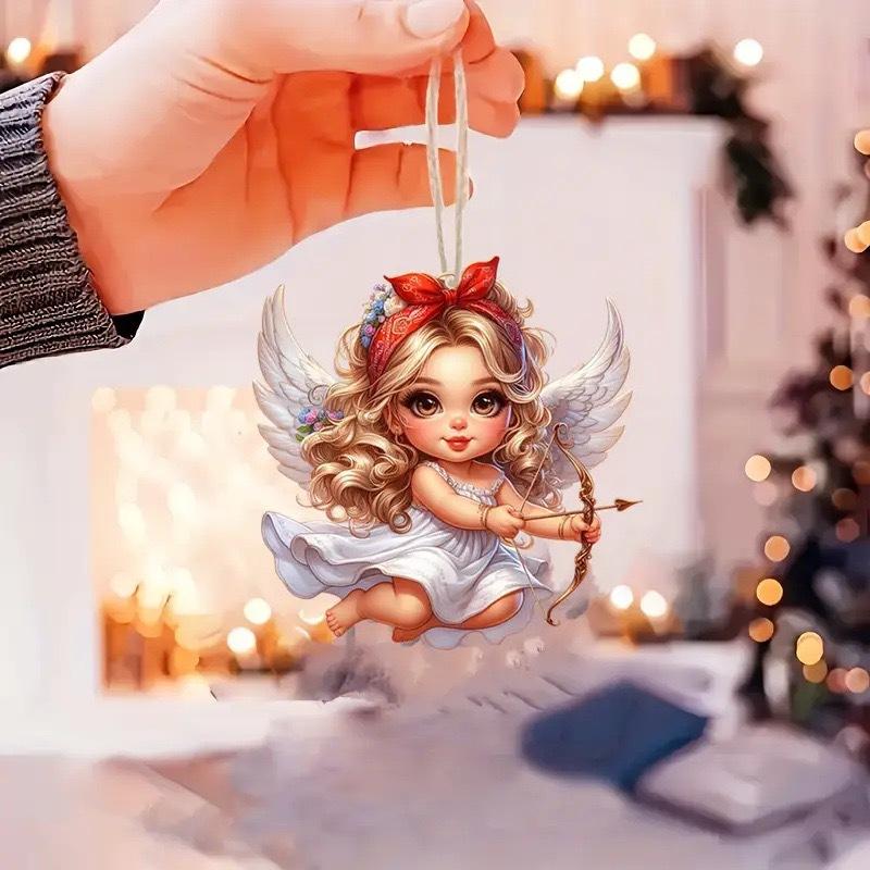 Christmas Angel Wooden Decorative Set, Christmas Decorative Pendant, Winged Holiday Hanging Sign.