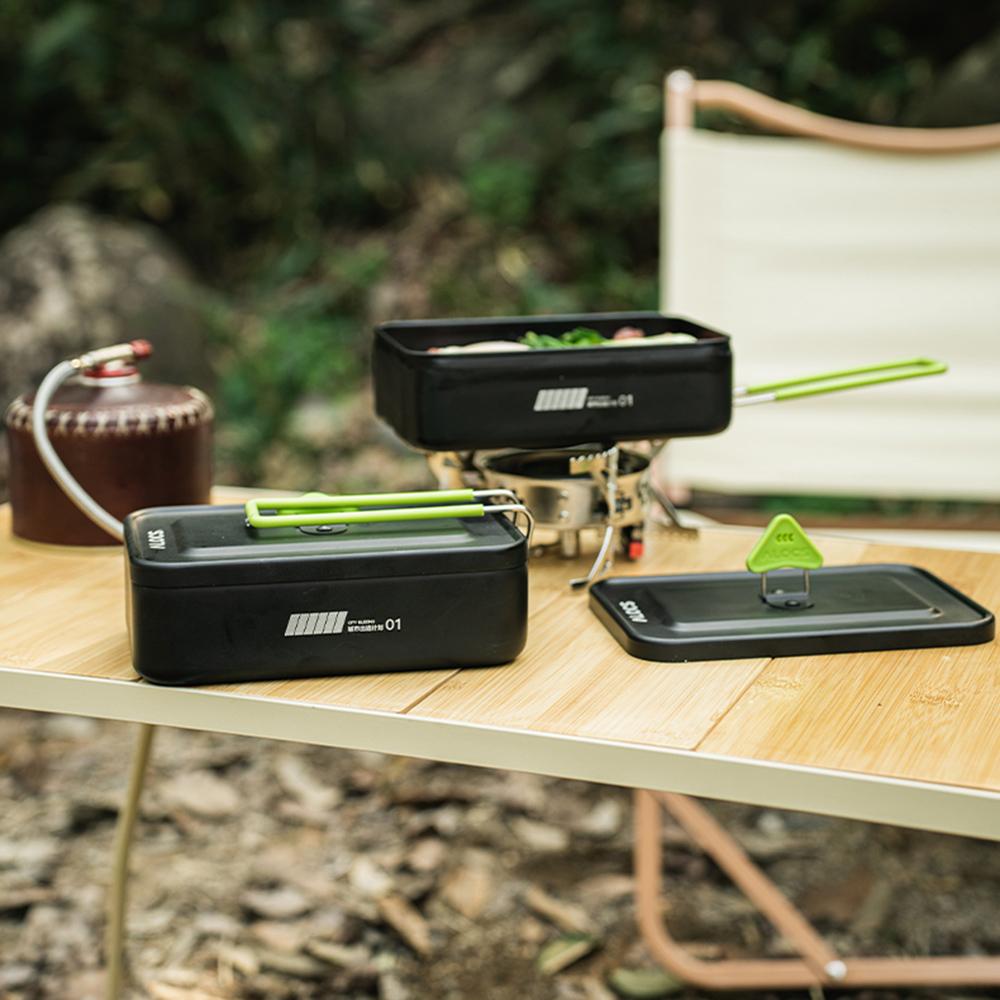 Camping Cookware Mess Kit Aluminum Alloy Lunch Box with Foldable Alcohol Stove Spoon Fork