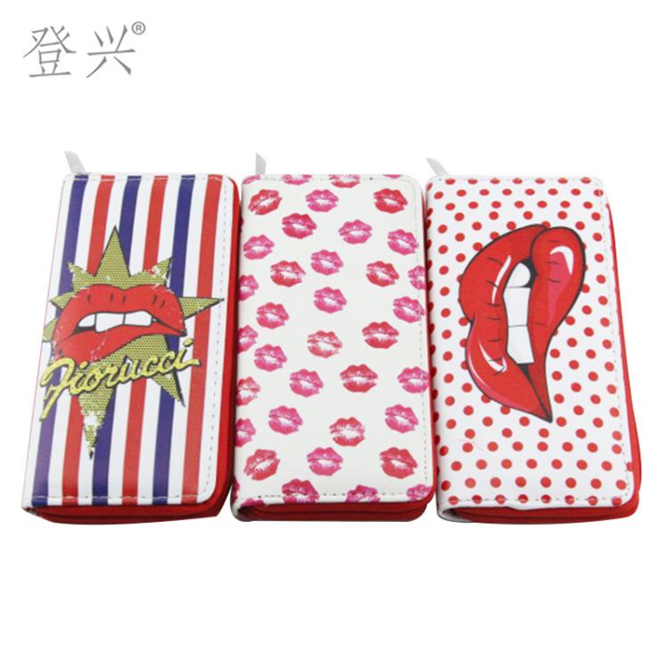 New polka dot lips women's PU long wallet, wallet clutch