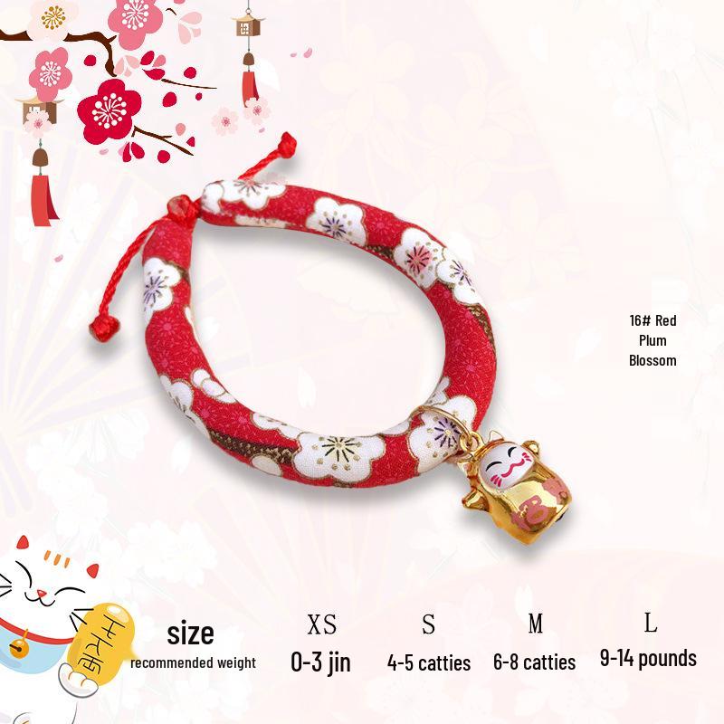 Maneki-Neko Style Pet Collar with Bell - Japanese & Korean Inspired for Cats and Dogs