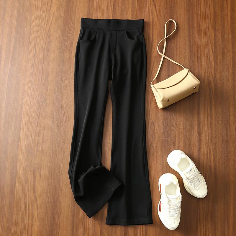 

New Arrival: Women s W27 Black Fleece-Lined Flared Pants, Dual Version, Elastic High Waist, Slim Fit, Flattering Design. No Returns. M (recommended 95-110 jin)
