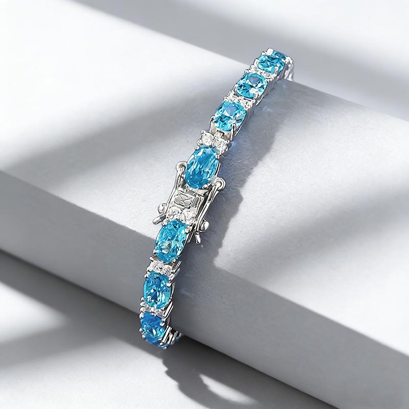 Xian Can Jewelry S925 Silver High Carbon Diamond Luxurious Aquamarine Bracelet