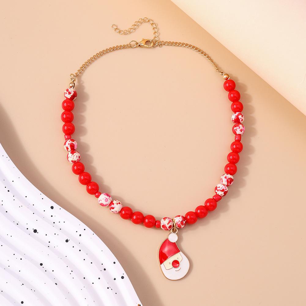 

Новое модное красное ожерелье-чокер с бусинами в виде Санта-Клауса