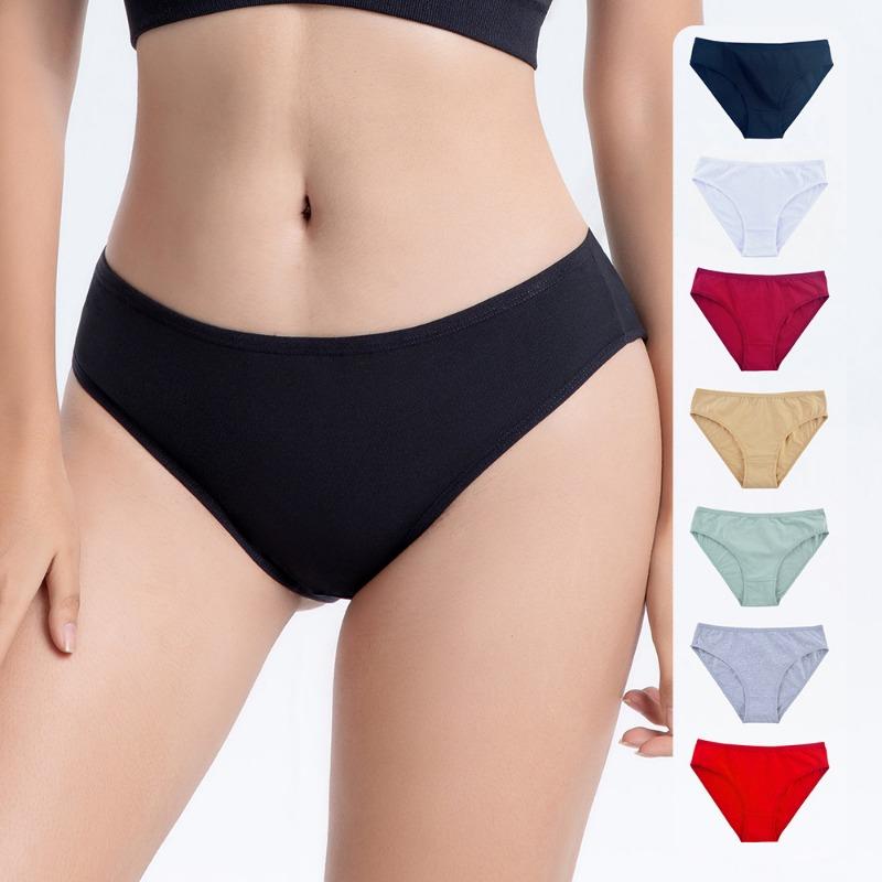 Women Adult Mid Waist Combed Cotton Breathable Solid Triangle Underwear Panties