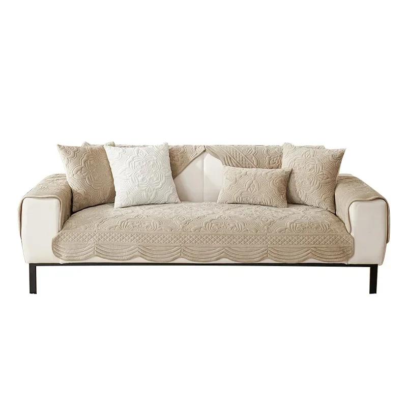 Short Plush Sofa Cushion for Autumn Winter Embossed Wave Edge Sofas Towel Pillow Cover L-shaped Sofa Cover Slip Wear Resistant